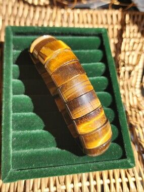 Natural Tiger's Eye Tile Block Stretch Bracelet – Flat Rectangular Gemstone Bead